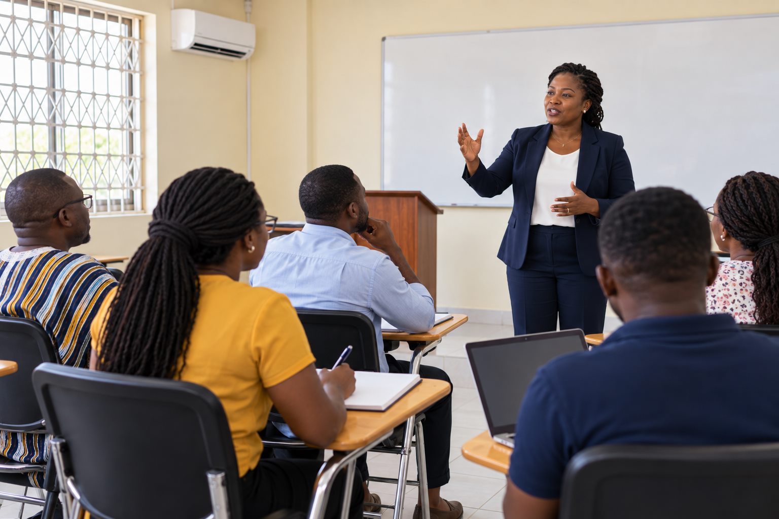 A guest speaker from industry addressing a SIIMT class